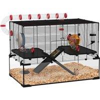 PawHut Hamster Cage w/ Tunnels, Tubes, Ramps, Platforms, Hut, 78.5 x 48.5 x 57cm, Black