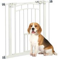 PawHut Pressure Fit, Safety Gate Dog Gate w/ Small Cat Door Opening, 74-80cm, White