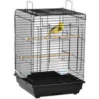 PawHut 59cm Bird Cage w/ Openable Top, Stand, Tray, Handles, Feeding Bowls, Black