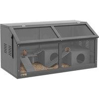 PawHut Wooden Small Pet Cage w/ Suspension Bridge, Ladders, Grey