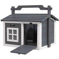 PawHut Rabbit Hutch Indoor/Outdoor w/ Openable Roof - Grey, Grey