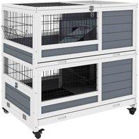 PawHut Double Deckers Indoor Rabbit Hutch w/ Feeding Trough, Grey