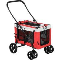 PawHut Foldable Pet Stroller w/ Detachable Carrier - Red, Red