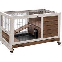 PawHut Wood Elevated 2-Floor Rabbit/Guinea Pig Hutch, Brown