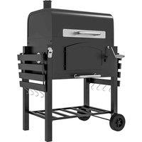 Outsunny Charcoal Grill BBQ Trolley w/ Adj Charcoal Height, Black