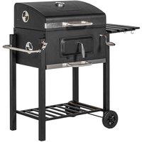 Outsunny Charcoal Grill BBQ Trolley - Black, Black