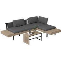 Outsunny HDPE Furniture Sets w/ Table, L-Shaped Sofa Grey, Grey