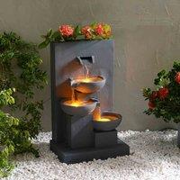 Teamson Home 74 cm Outdoor Water Fountain w/ Planter, LED Lights, Matte Gray