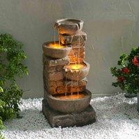 Teamson Home 84.5 cm Cascading Bowls & Stacked Stones LED Outdoor Water Fountain, Brown