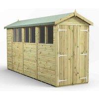 Power 14x4 Premium Apex Double Door Garden Shed, Green