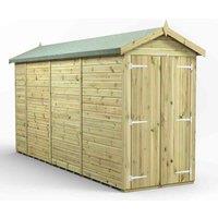 Power 14x4 Premium Apex Windowless Double Door Garden Shed, Green