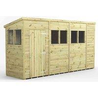 Power 14x4 Premium Pent Garden Shed, Green