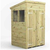 Power 4x4 Premium Pent Double Door Garden Shed, Green