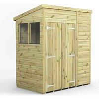 Power 6x4 Premium Pent Double Door Garden Shed, Green