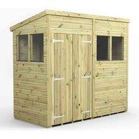 Power 8x4 Premium Pent Double Door Garden Shed, Green