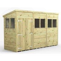 Power 12x4 Premium Pent Double Door Garden Shed, Green