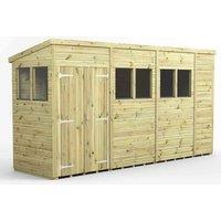 Power 14x4 Premium Pent Double Door Garden Shed, Green