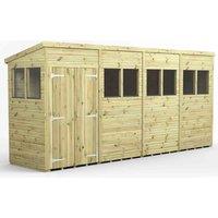 Power 16x4 Premium Pent Double Door Garden Shed, Green