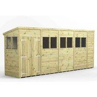 Power 18x4 Premium Pent Double Door Garden Shed, Green