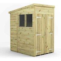 Power 4x6 Premium Pent Double Door Garden Shed, Green