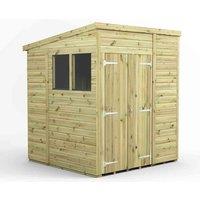 Power 6x6 Premium Pent Double Door Garden Shed, Green