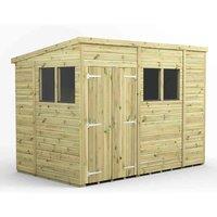 Power 10x6 Premium Pent Double Door Garden Shed, Green