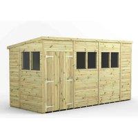 Power 14x6 Premium Pent Double Door Garden Shed, Green