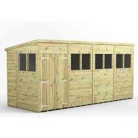Power 16x6 Premium Pent Double Door Garden Shed, Green