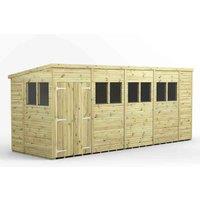 Power 18x6 Premium Pent Double Door Garden Shed, Green