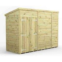 Power 10x4 Premium Pent Windowless Double Door Garden Shed, Green