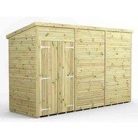 Power 12x4 Premium Pent Windowless Double Door Garden Shed, Green
