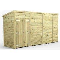 Power 14x4 Premium Pent Windowless Double Door Garden Shed, Green