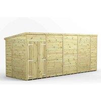 Power 18x6 Premium Pent Windowless Double Door Garden Shed, Green