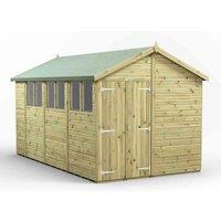 Power 14x8 Premium Apex Double Door Garden Shed, Green