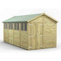 Power 16x8 Premium Apex Double Door Garden Shed, Green