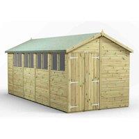 Power 18x8 Premium Apex Double Door Garden Shed, Green