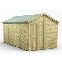 Power 16x8 Premium Apex Windowless Double Door Garden Shed, Green