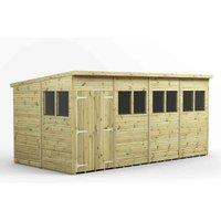 Power 16x8 Premium Pent Double Door Garden Shed, Green
