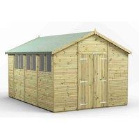 Power 14x10 Premium Apex Double Door Garden Shed, Green