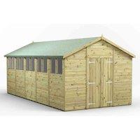 Power 20x10 Premium Apex Double Door Garden Shed, Green