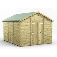 Power 12x10 Premium Apex Windowless Double Door Garden Shed, Green