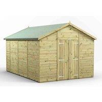 Power 14x10 Premium Apex Windowless Double Door Garden Shed, Green