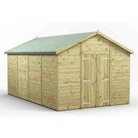Power 16x10 Premium Apex Windowless Double Door Garden Shed, Green