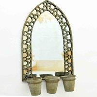 Minster Stylish Living MSL 78cm Rusty Wall Mirror with Triple Planter, Grey