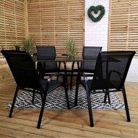Samuel Alexander 4 Person Rectangular Glass Top Garden Patio Dining Table Chairs Set, Black