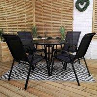 Samuel Alexander Outdoor 4 Person Round Glass Top Patio Dining Table Chairs Set, Black