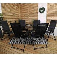 Samuel Alexander Outdoor 6 Person Rectangular Glass Top Garden Patio Dining Table/Chairs Set, Black