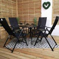 Samuel Alexander Outdoor 4 Person Round Glass Top Garden Patio Dining Table Chairs Set, Black