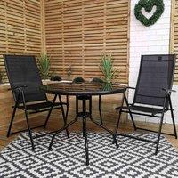 Samuel Alexander Outdoor 2 Person Round Glass Top Garden Patio Dining Table Chairs Set, Black