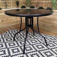 Samuel Alexander 4 Person Round Black Garden Patio Table with Glass Top & Parasol Hole, Black